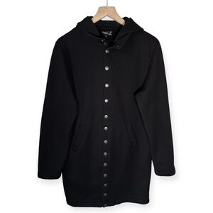 Agnes b. Black Cotton Jacket Cardigan France Size 2 Unisex Coat Snap Button Hood